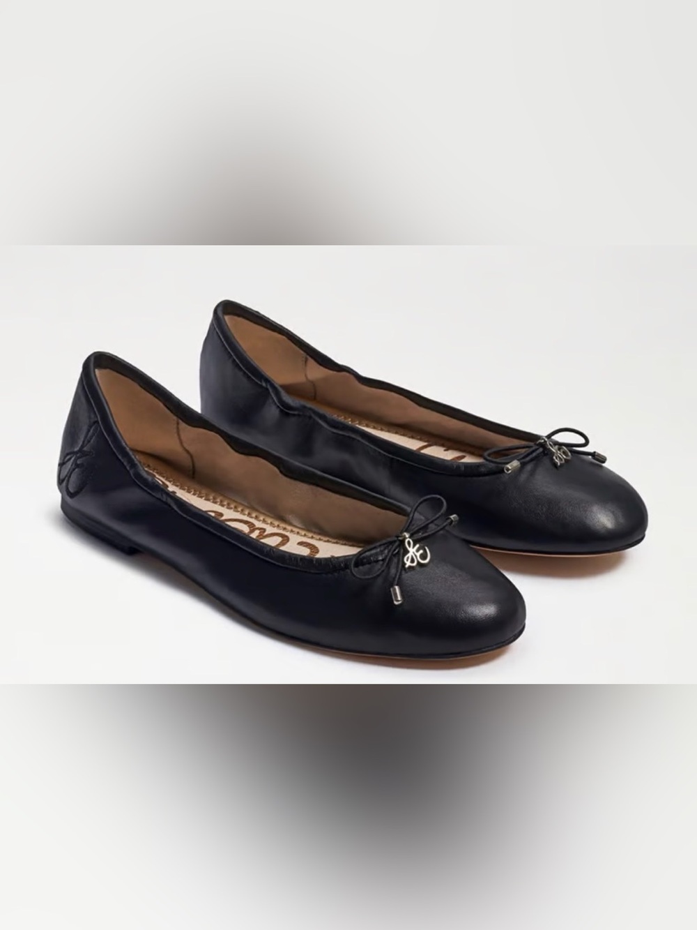 Sam Edelman Felicia Navy Leather Bow-Trim Ballet Flats